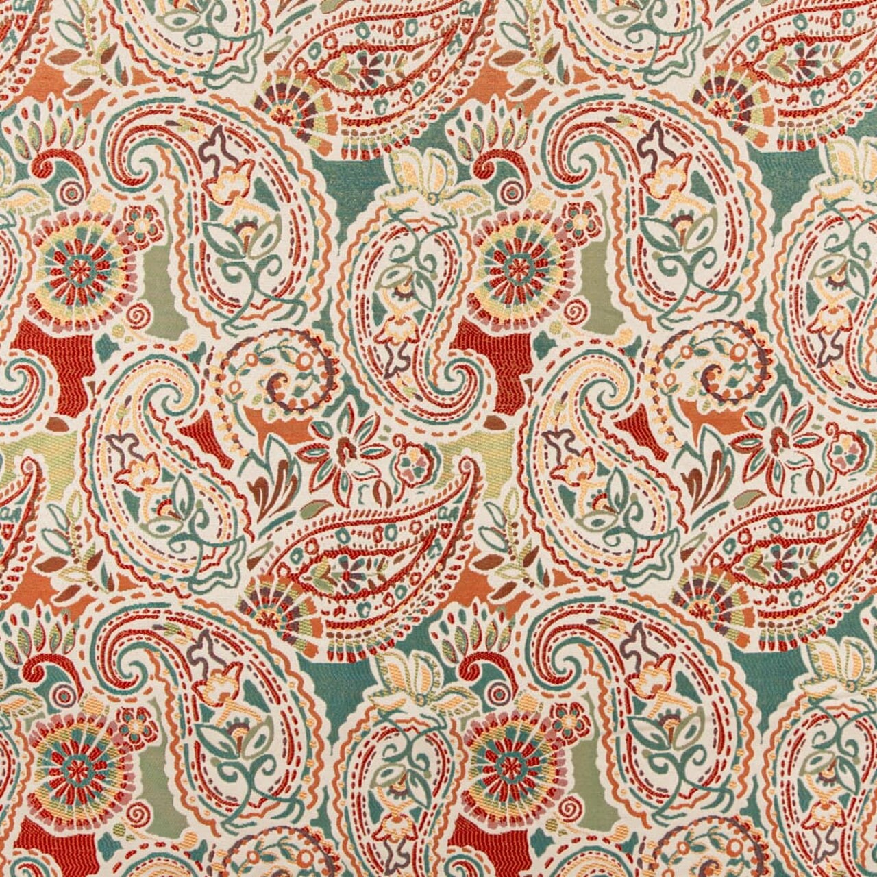 Capri - Aqua & Teal,Orange & Rust Paisley Upholstery Fabric 54 Inches"